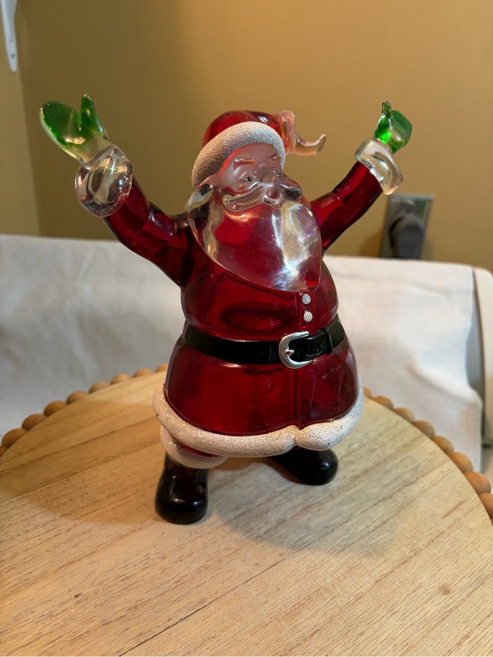Red and Green Glass Santa Figurine Holiday Decor